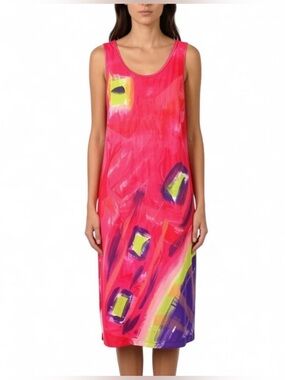 VTG Sloop Jones Hand Painted Abstract Cotton Maxi Dress M St John USVI Art